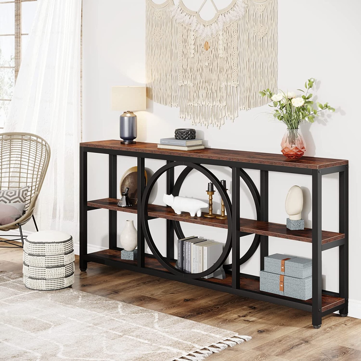 Console Table, 70.9? Narrow Sofa Table with 3 Tier Storage Shelves - Image 2
