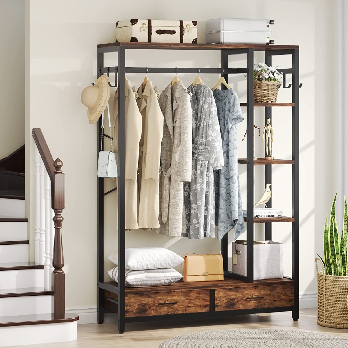 Freestanding Closet Organizer, 79? Garment Rack with 2 Drawers & Shelves - Image 6