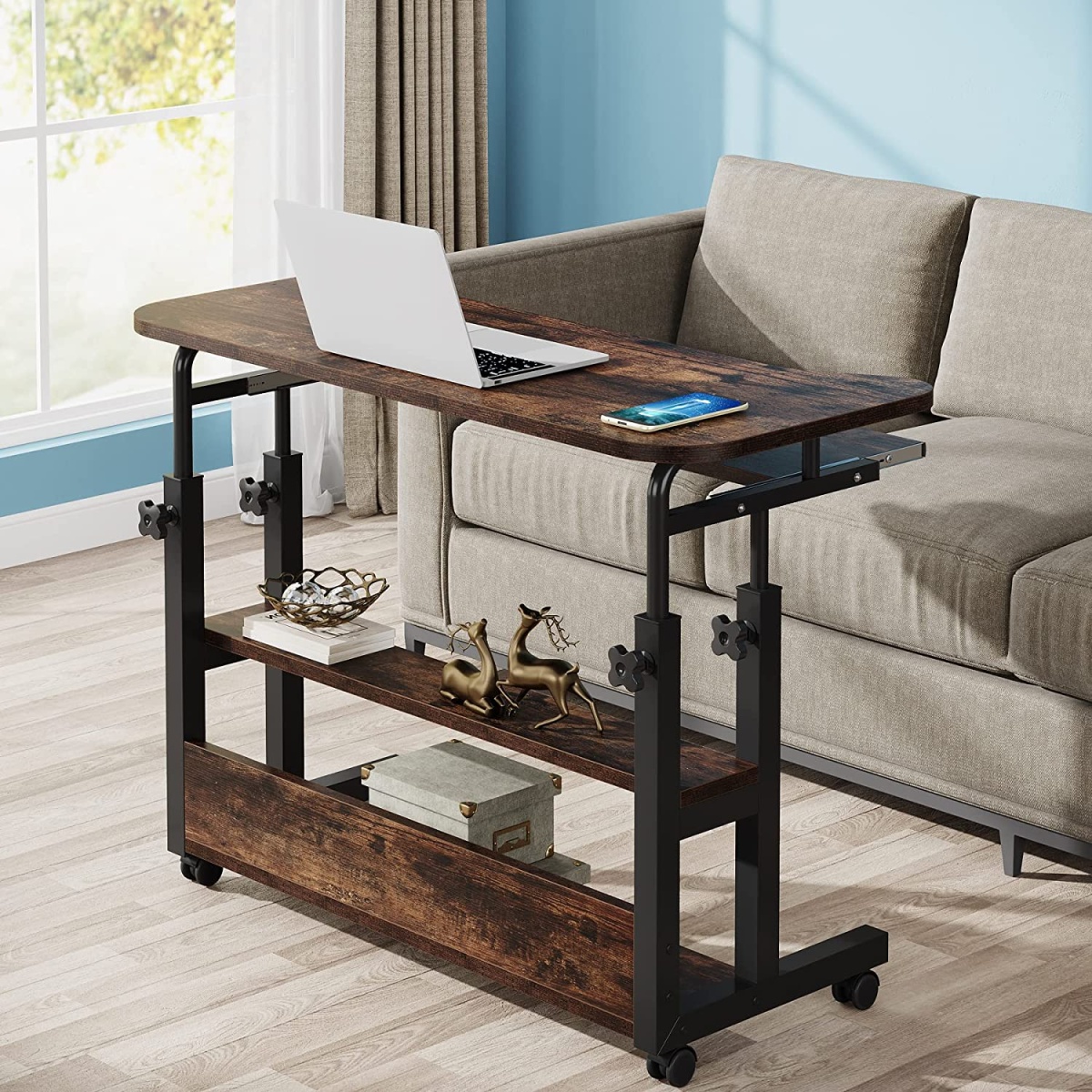 Height Adjustable Desk, Mobile Portable Desk with Wireless Charging Station - Image 1