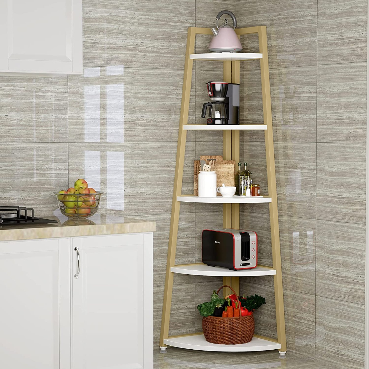 Corner Shelf, 70? Tall Corner Ladder Shelf Small Bookshelf - Image 13