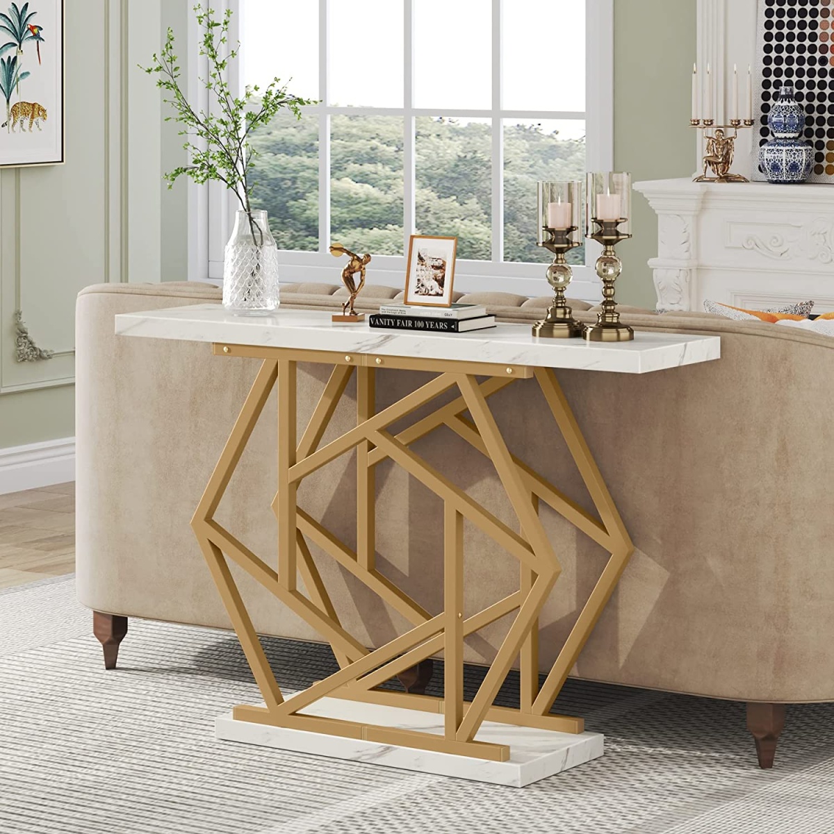 Console Table, Modern 47? Sofa Table with Gold Metal Base - Image 4