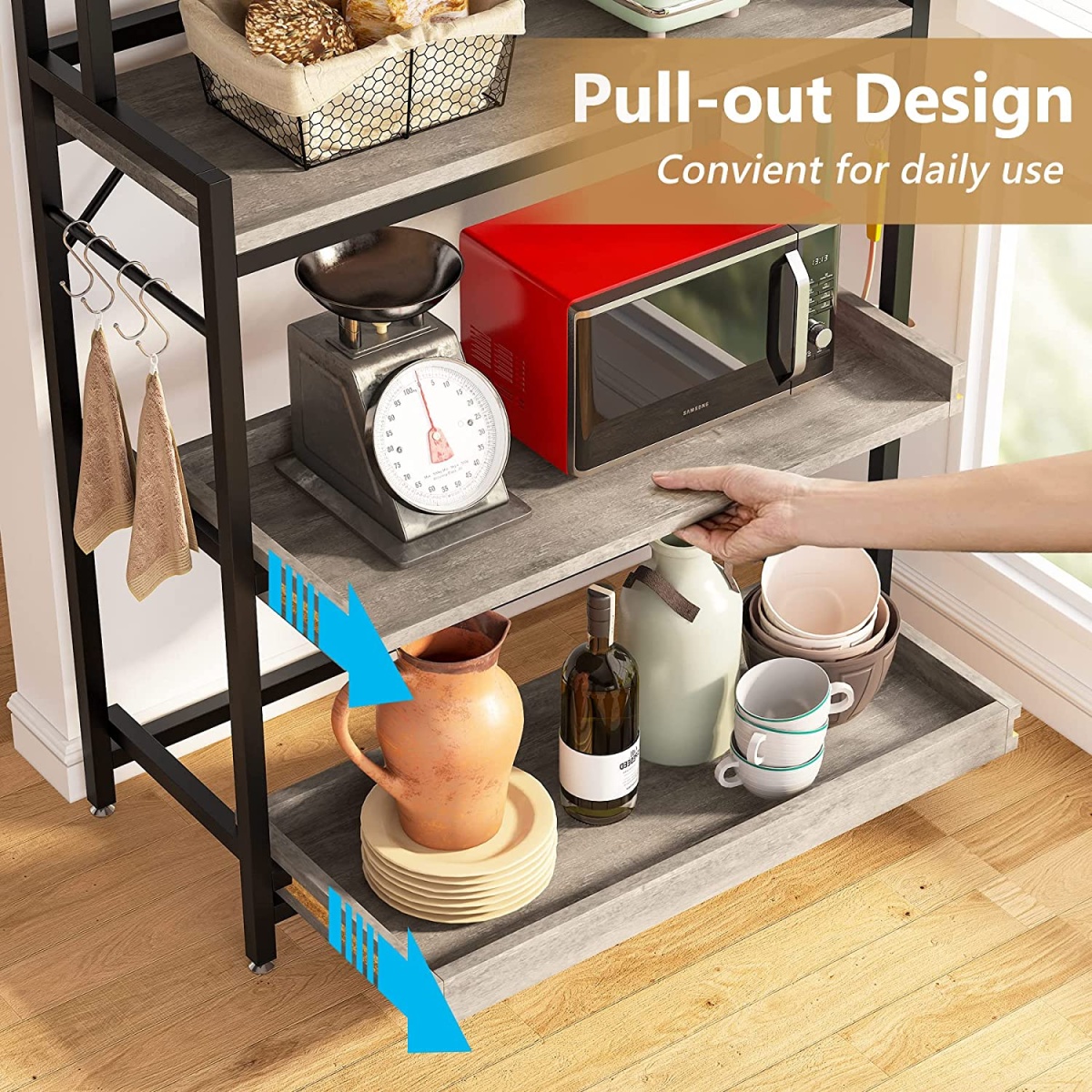 Kitchen Baker?s Rack with Hutch, 5 Tier Wood Microwave Oven Stand - Image 6