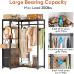 L Shaped Garment Rack with Shelves and 2 Fabric Drawers - Image 7