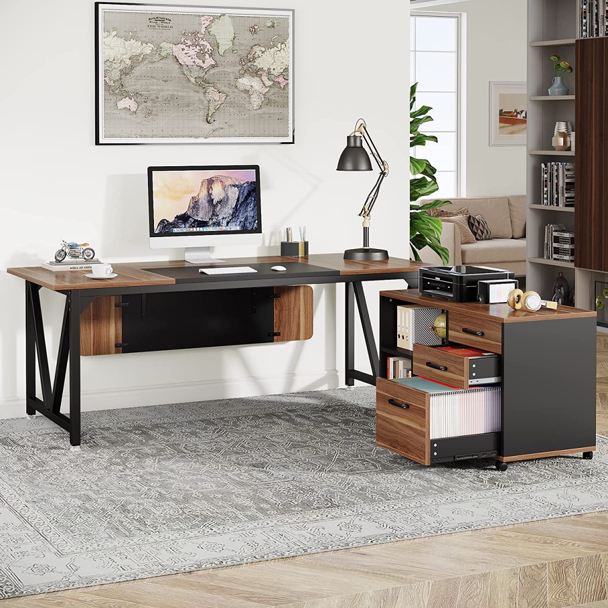 L-Shaped Desk, 70.8? Executive Desk with 35.4? File Cabinet - Image 4
