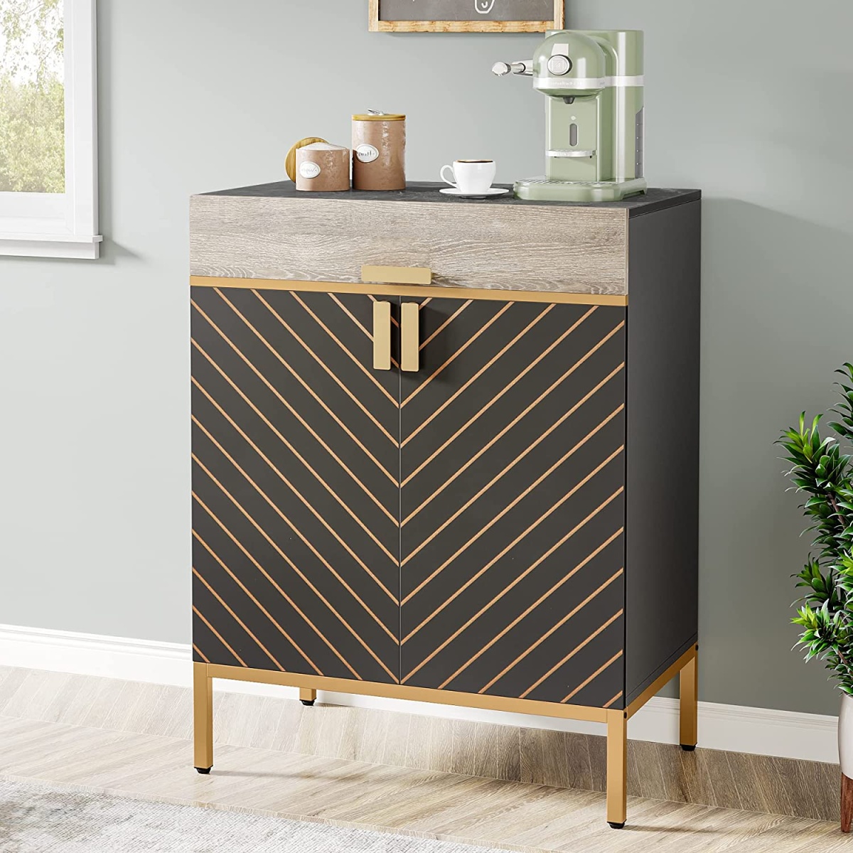 Sideboard Buffet, Modern Kitchen Cabinet with Drawer & Removable Shelves - Image 1