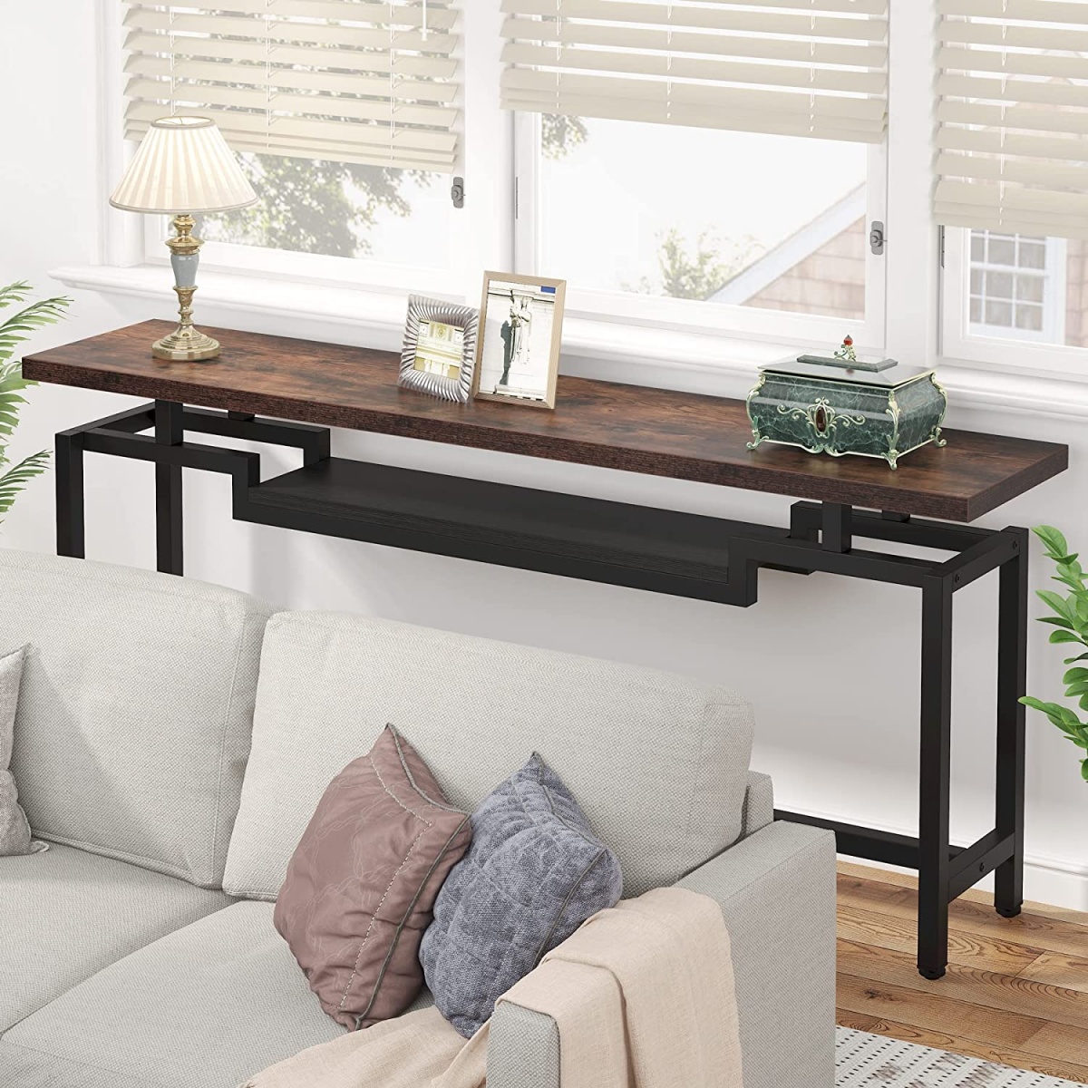 Console Table, 70? Sofa Table with 2 Tier Storage Shelves - Image 5