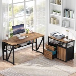 L-Shaped Desk Set, 55? Executive Desk and 32? File Cabinet - Image 2
