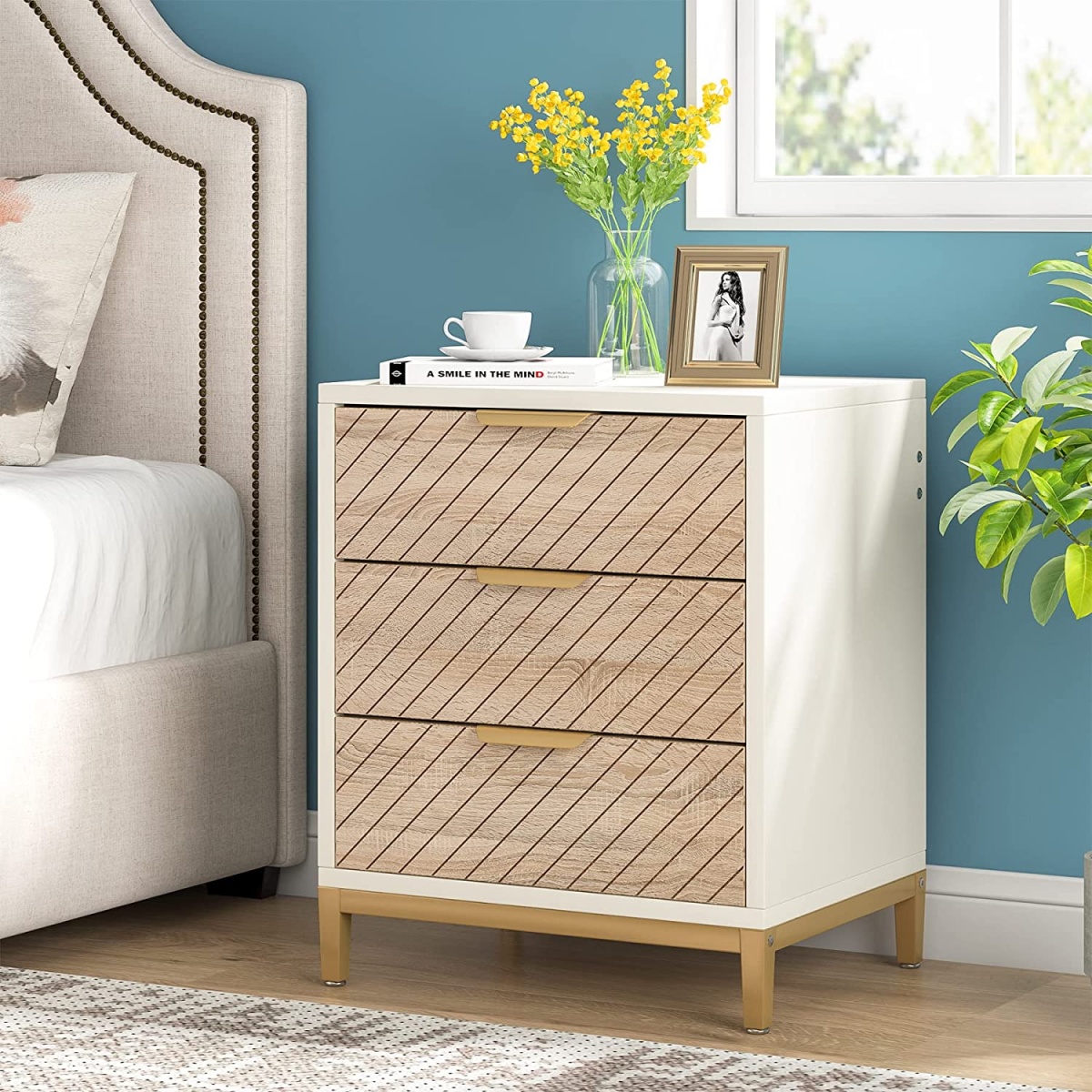 Nigntstand, 3 Drawers Bedside End Table for Bedroom - Image 1