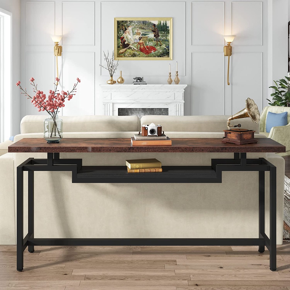 Console Table, 70? Sofa Table with 2 Tier Storage Shelves - Image 4