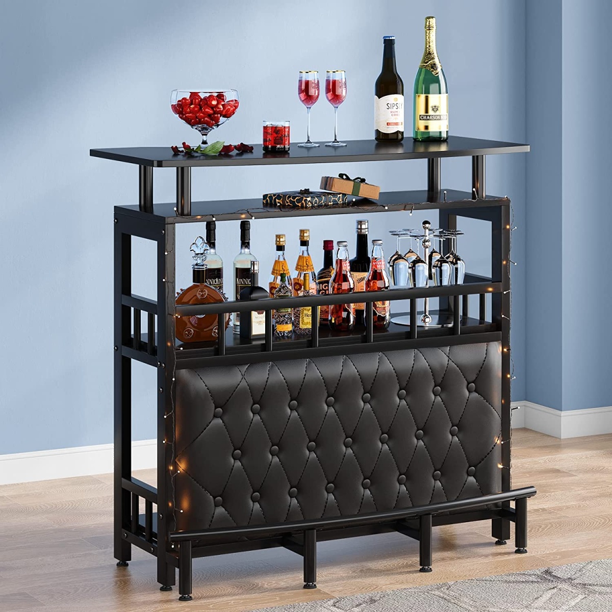 Bar Unit for Liquor, Home Entertainment Bar with Storage and Footrest - Image 1