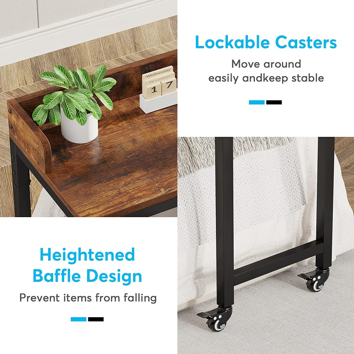 Overbed Table, Mobile Laptop Desk with Adjustable Tilt Board - Image 7