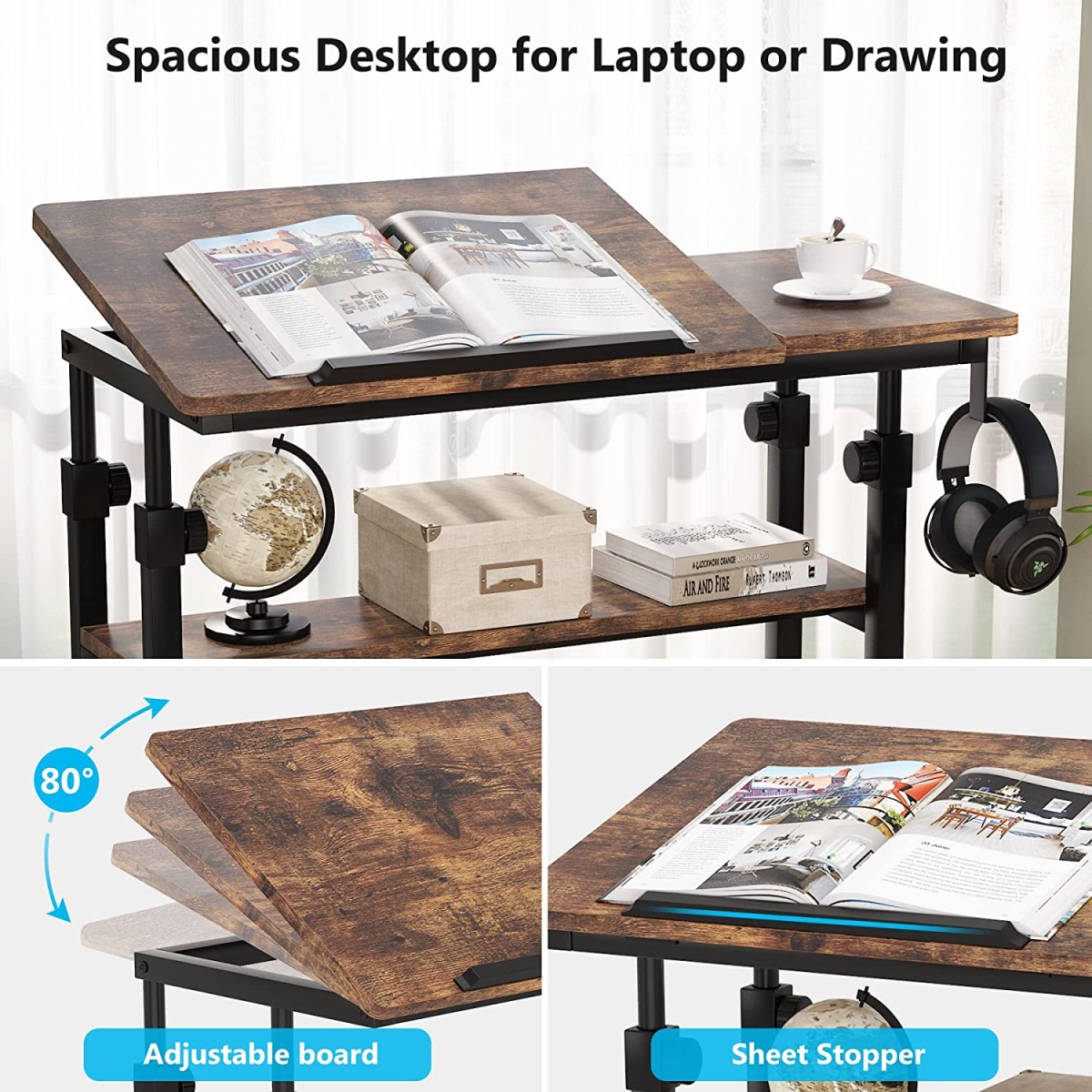 Height Adjustable Desk, Rolling Standing Computer Desk for Sofa Bed - Image 8