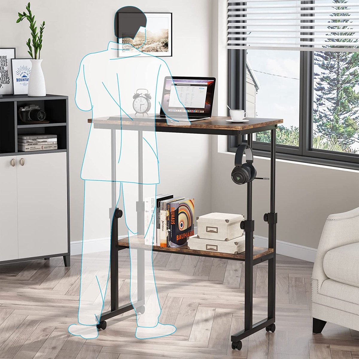 Height Adjustable Desk, Rolling Standing Computer Desk for Sofa Bed - Image 7