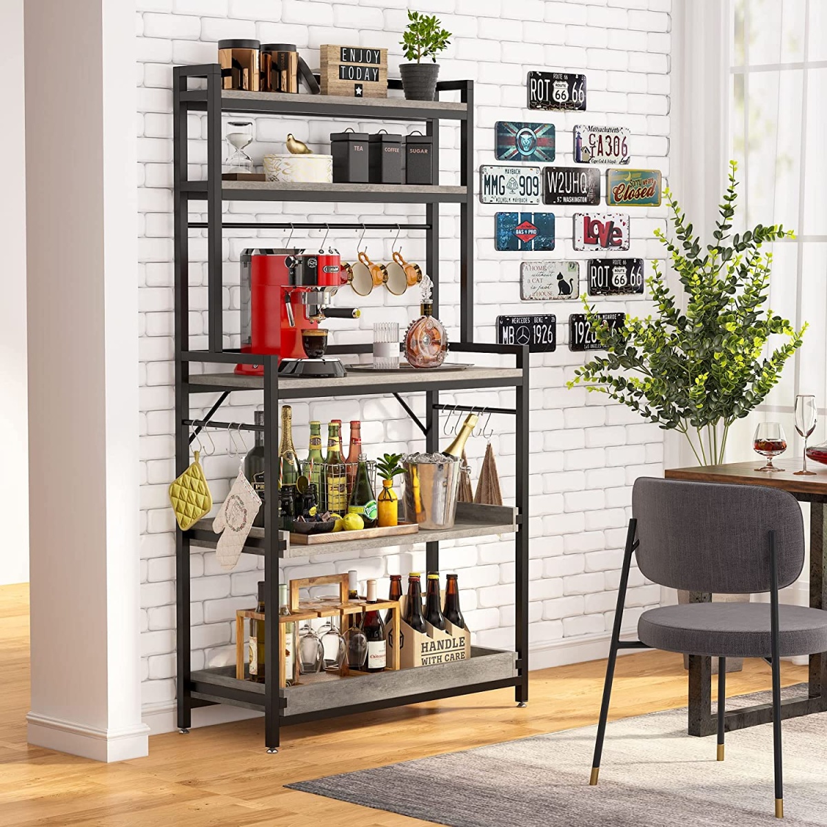 Kitchen Baker?s Rack with Hutch, 5 Tier Wood Microwave Oven Stand - Image 5