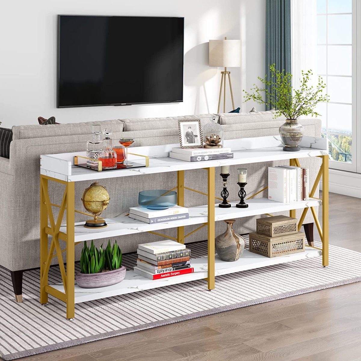 Console Table, 3 Tier Sofa Table Behind Couch with Storage Shelves - Image 10