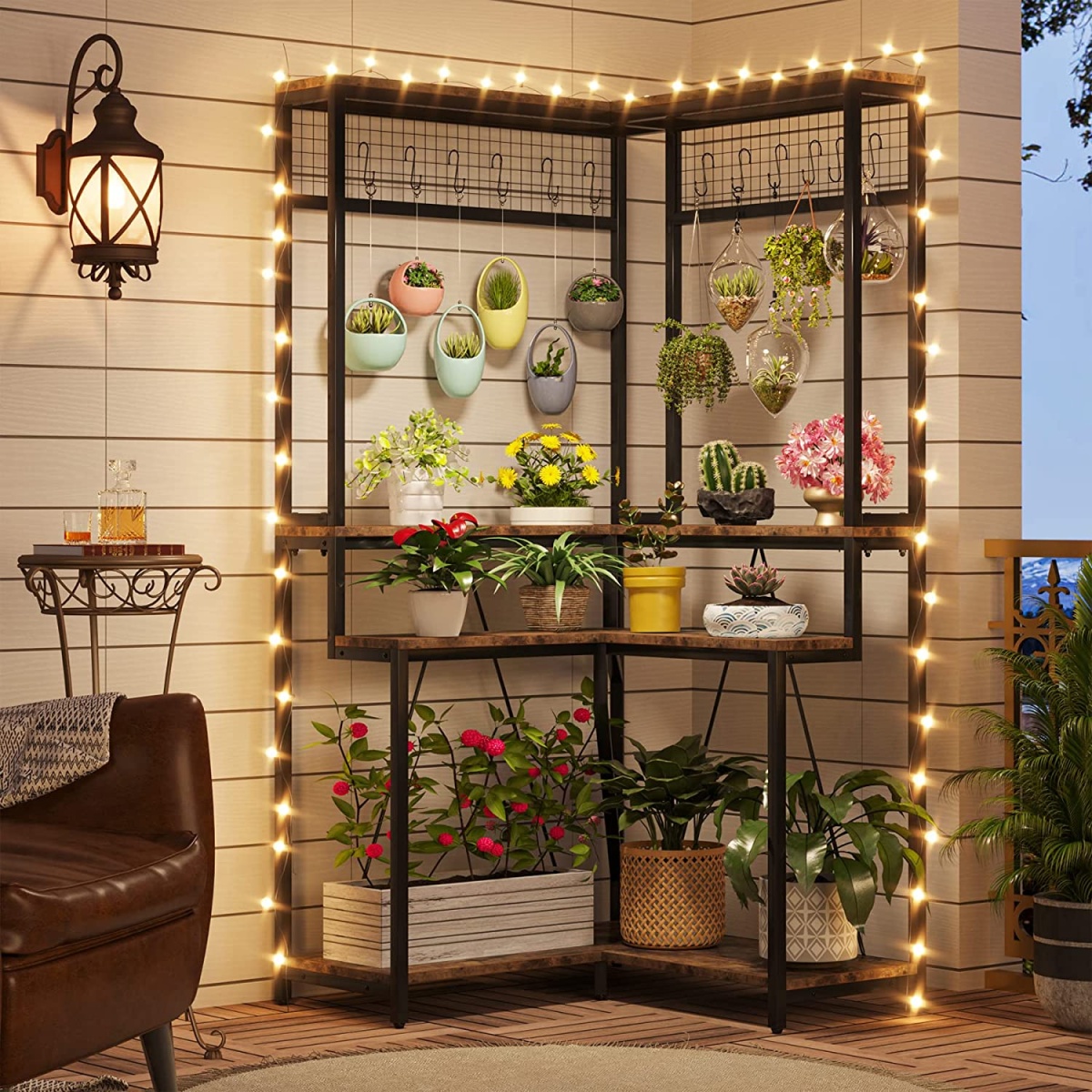 Corner Plant Stand, 67? Tall Flower Shelf with 15 Hanging Hooks - Image 5
