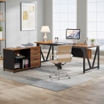L-Shaped Desk, 70.8? Executive Desk with 35.4? File Cabinet
