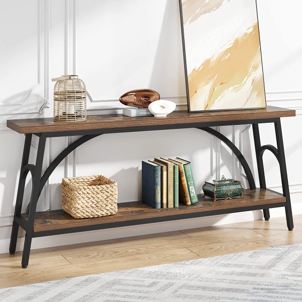 Console Table, 70.8? Sofa Tables Entryway Table with 2 Tier Wood Shelves