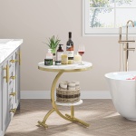 End Table, 2-Tier Round Faux Marble Sofa Side Table - Image 4