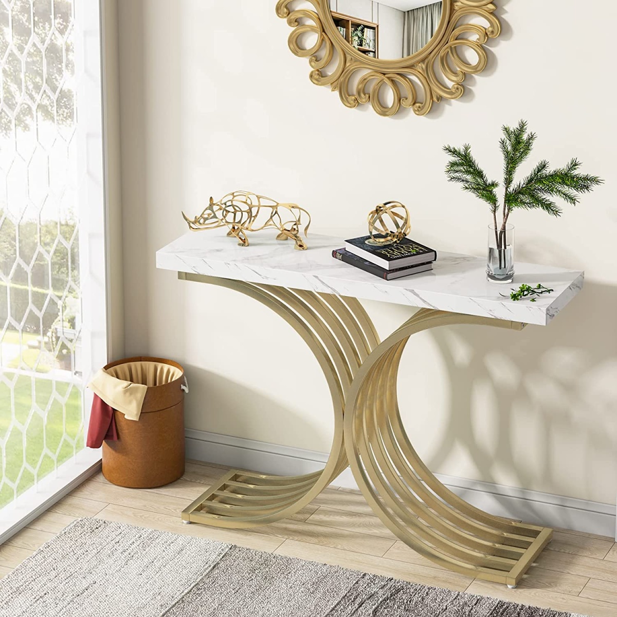 Console Table, Modern Faux Marble Entryway Sofa Table with Metal Base - Image 5
