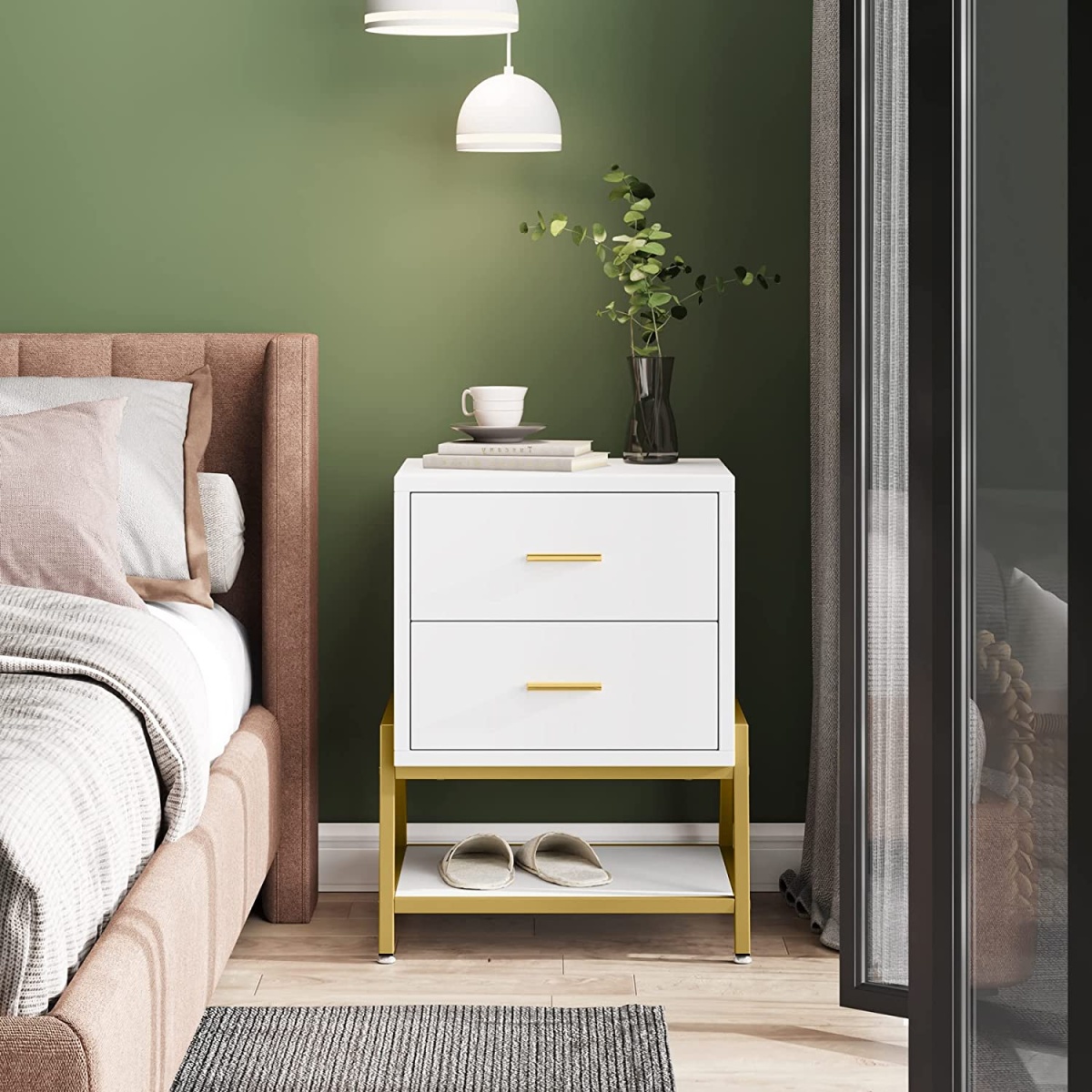 Nightstand, Modern Bedside End Table with 2 Drawers & Shelf - Image 5