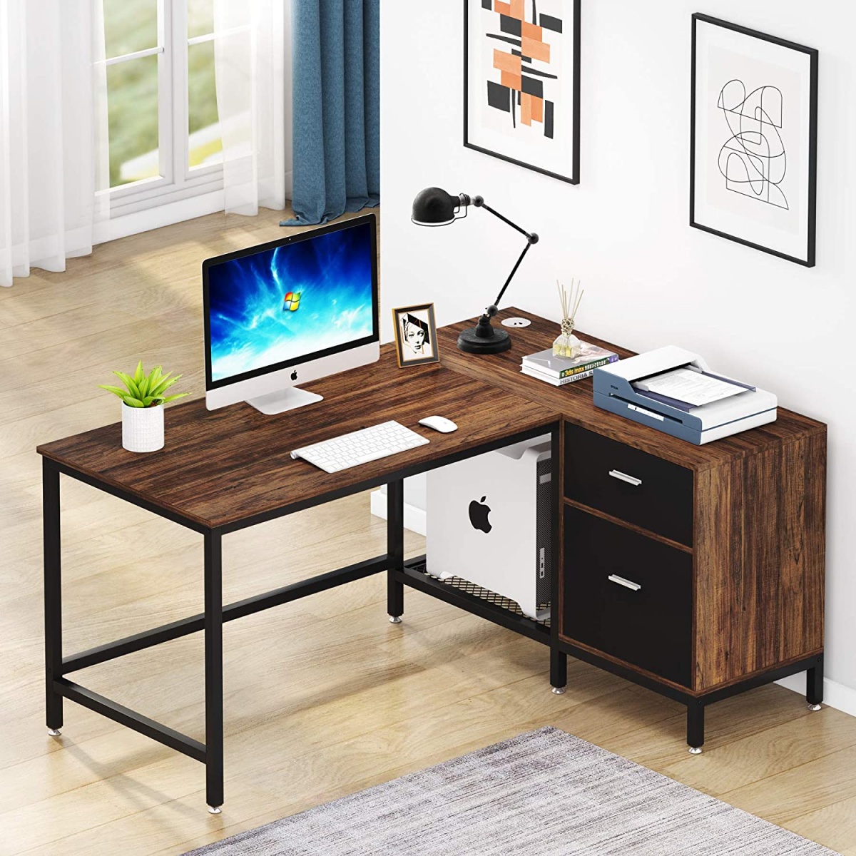 L-Shaped Desk, 55 Inch Computer Corner Desk with Drawer - Image 4