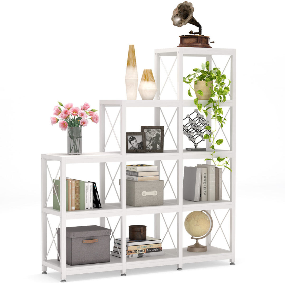 Bookshelf, 12 Shelves Industrial Ladder Etagere Bookcase - Image 8