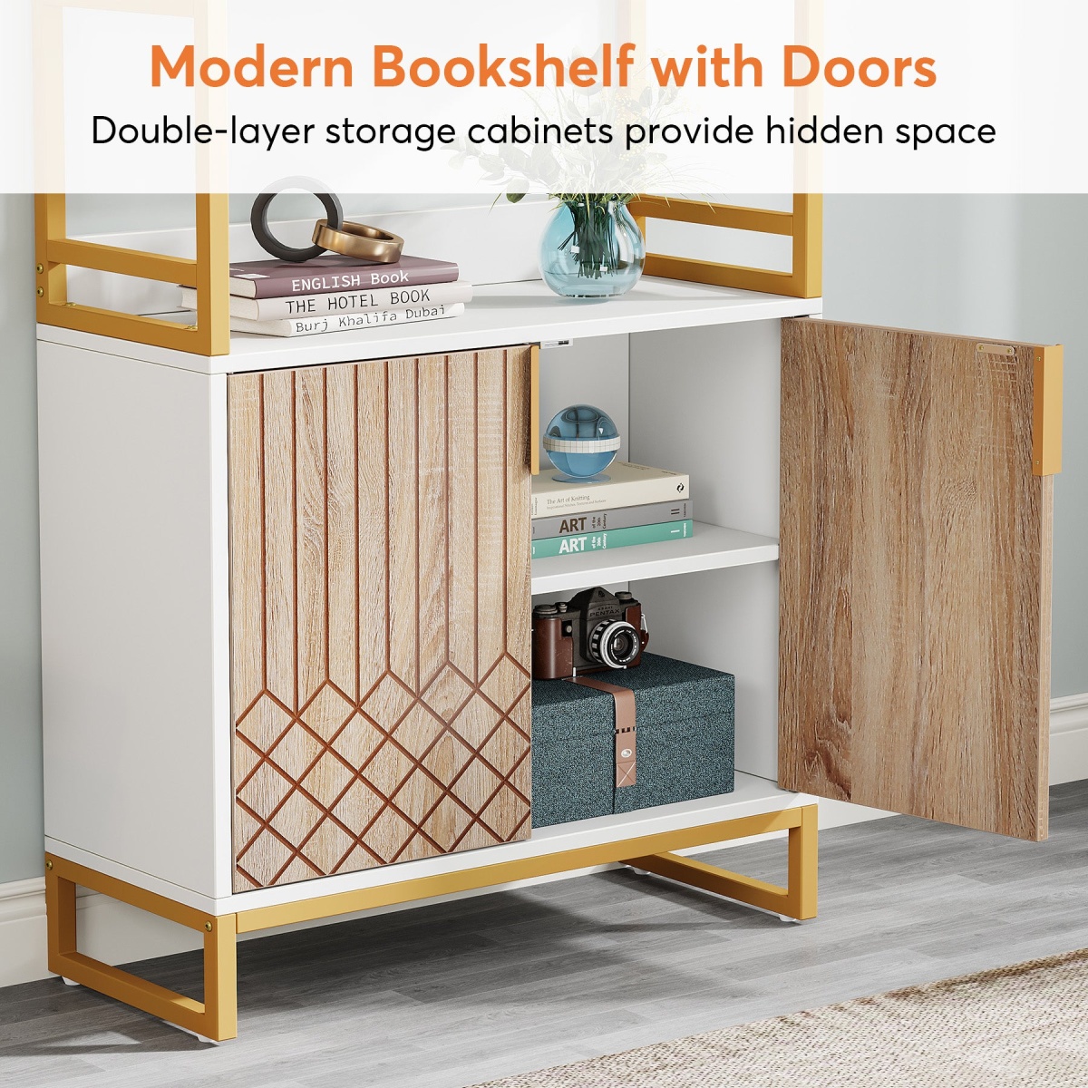 Bookshelf, 70.8? Etagere Bookcase with Open Shelves & Cabinet - Image 6