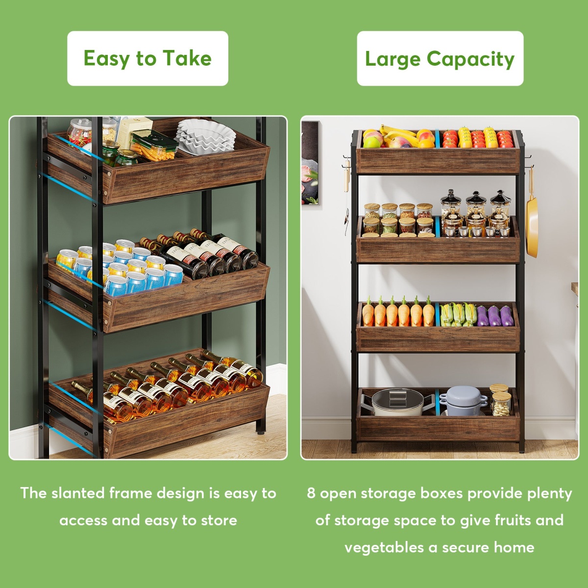 Wood Fruit Vegetable Storage Rack Stand, 4-Tier Storage Organizer - Image 6