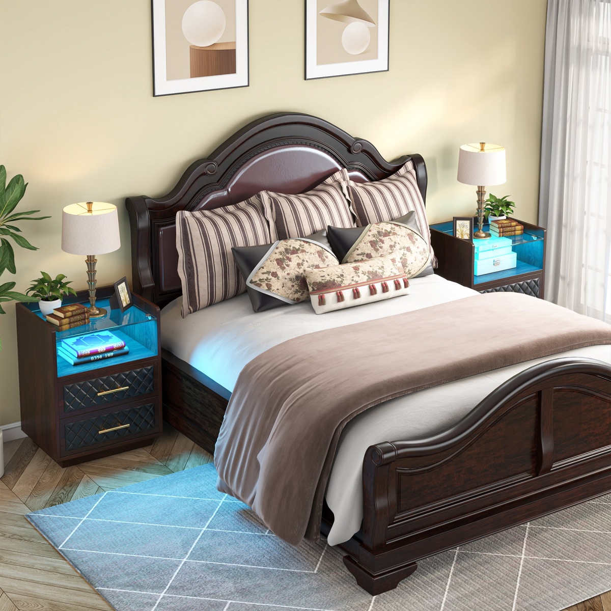 Nightstand, 2 Drawers Beside Table with LED Lights and Shelves - Image 10