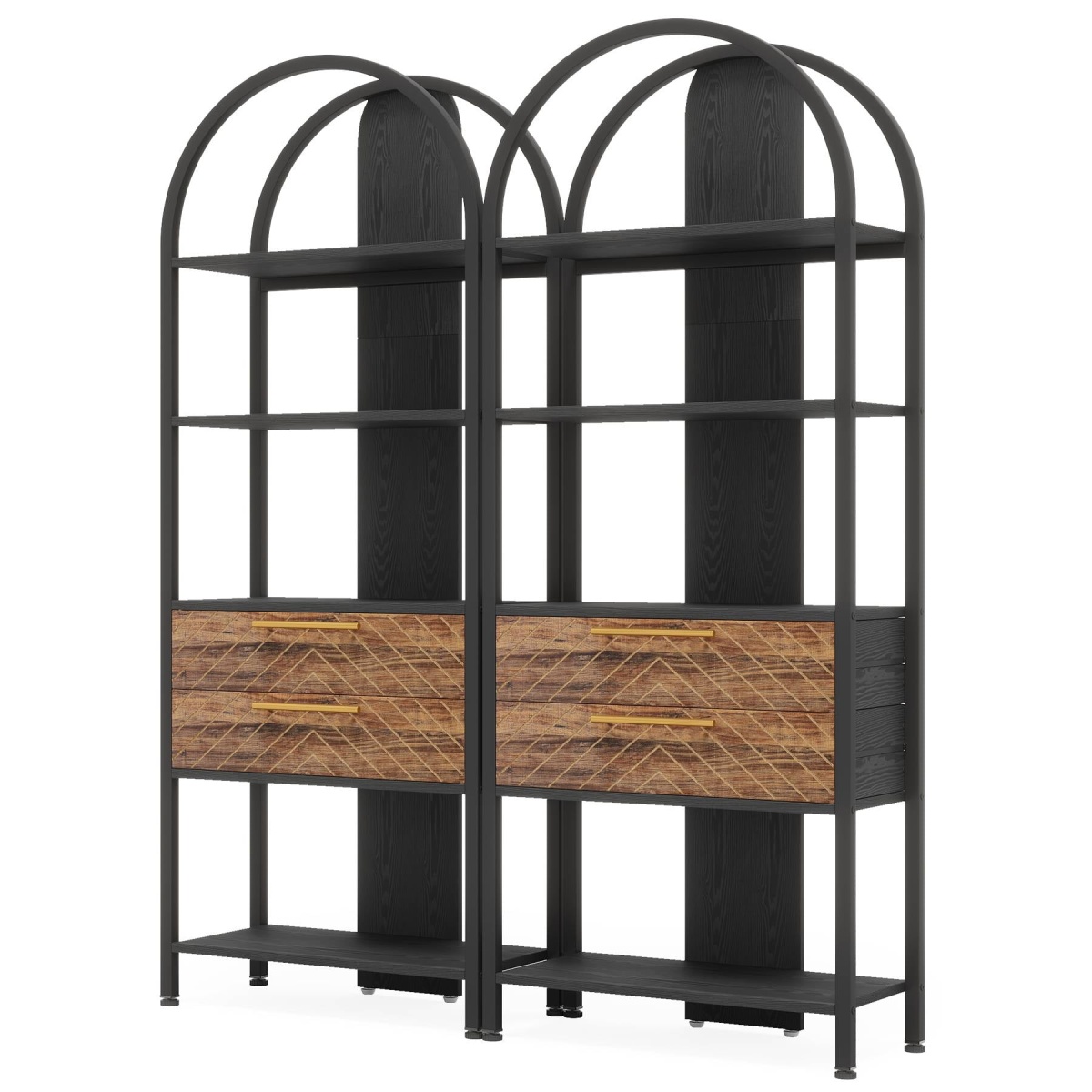 Bookshelf, 4-Tier Industrial Bookcase with 2 Drawers & LED Light - Image 9