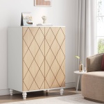 Shoe Cabinet, 2-Door Shoe Organizer Cabinets with Solid Wood Legs - Image 5