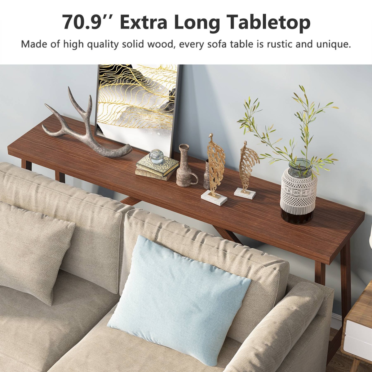 Console Table, 70.9 Inch Solid Wood Sofa Table Behind Couch - Image 7