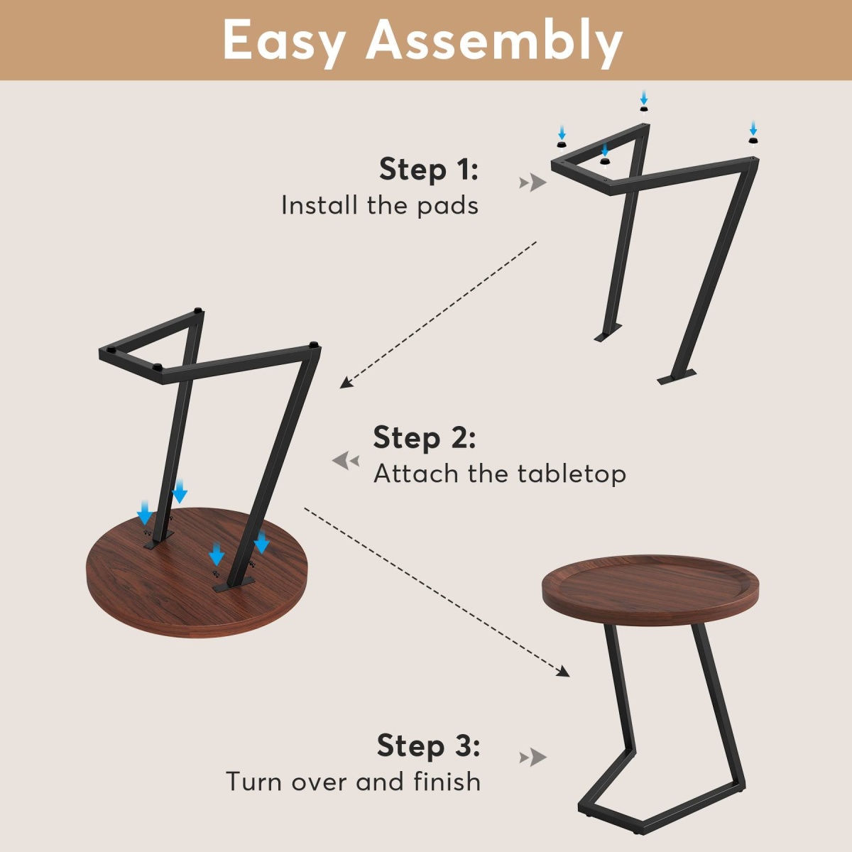 End Table, Round Side Snack Table with L-Shaped Metal Leg - Image 8