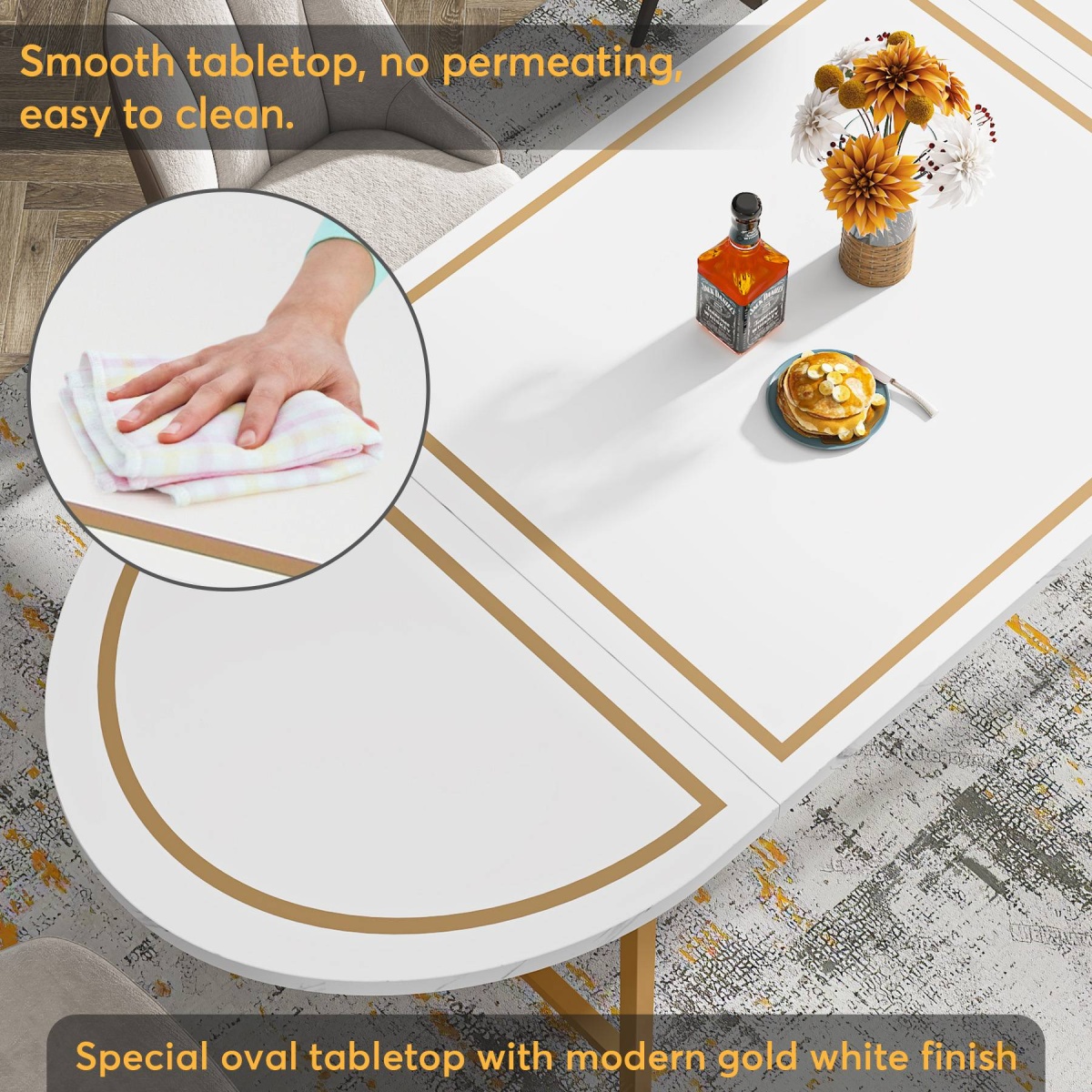 Dining Table, 70.8 Inch Modern Oval Kitchen Table for 6 People - Image 8