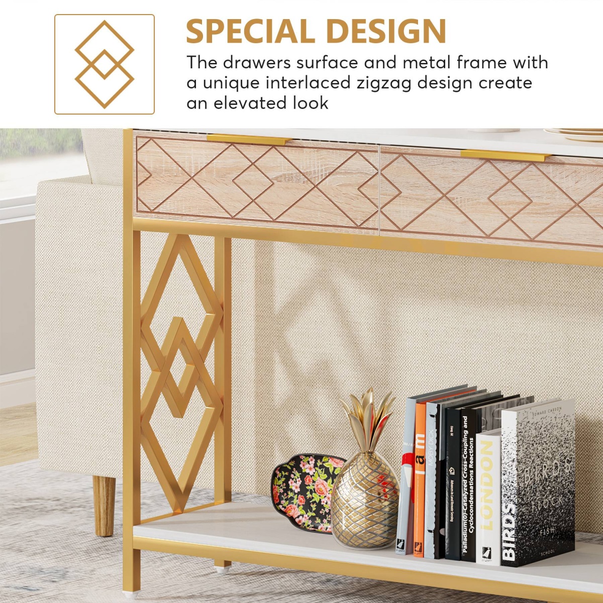 Console Table, 70.9 inch Sofa Entryway Table with 3 Drawers & Shelves - Image 7