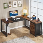 L-Shaped Desk, 63? Executive Computer Desk with Mobile File Cabinet - Image 4