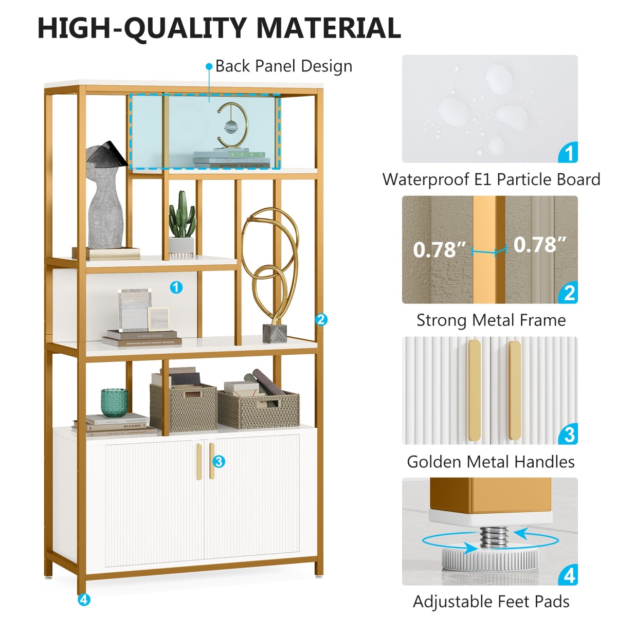 Bookshelf, 70.86? Etagere Bookcase with Storage Cabinet & Open Shelves - Image 8