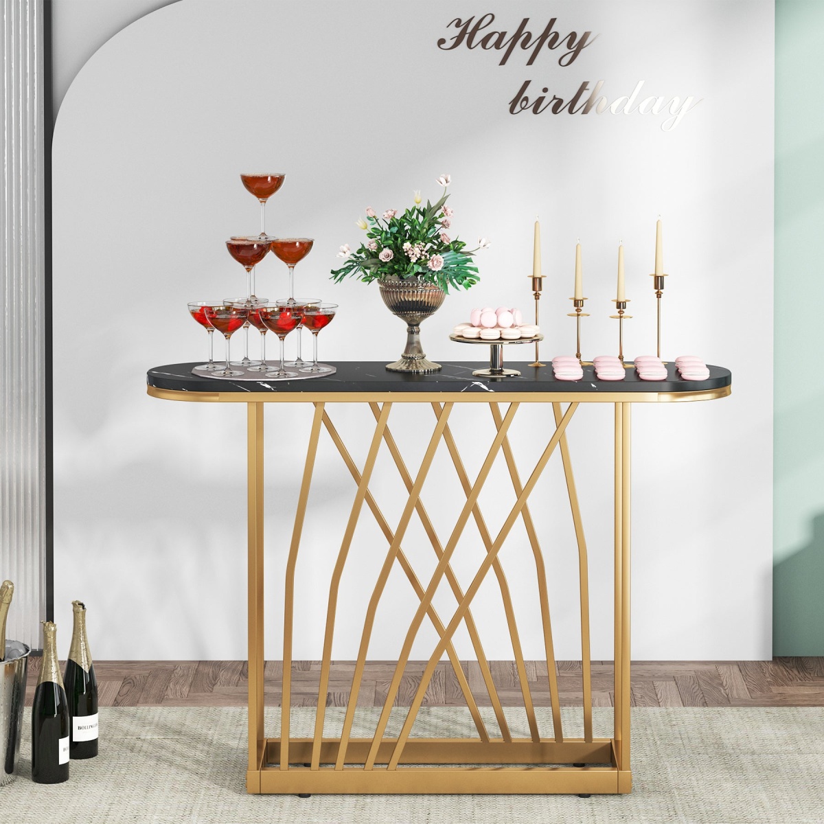 Console Table, 43? Modern Sofa Couch Table with Faux Marble - Image 9