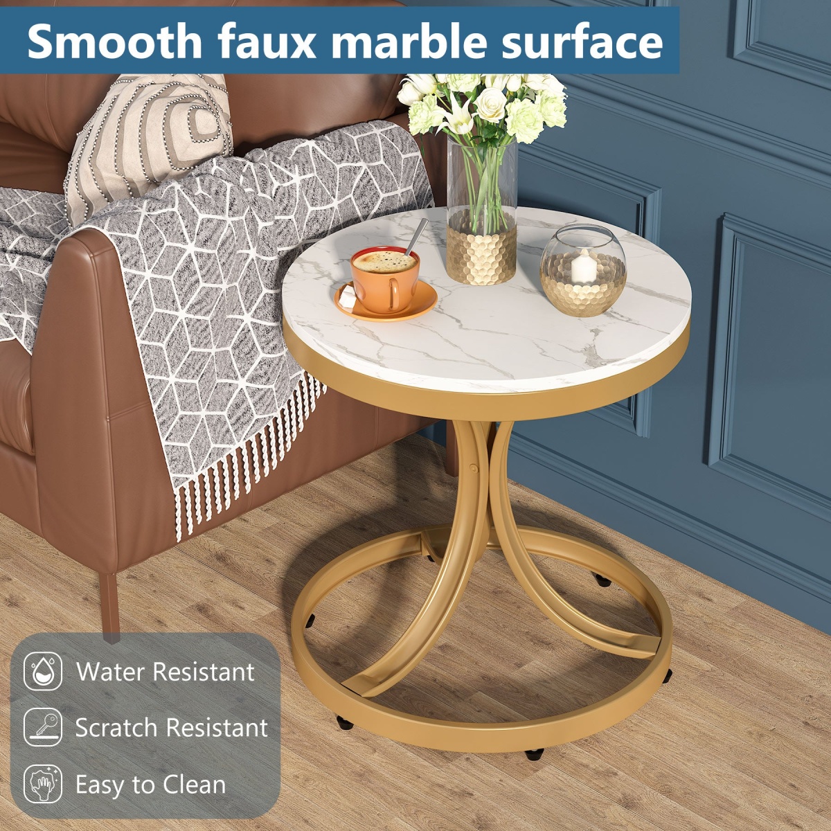 End Table, Modern Side Tables with White Faux Marble Top - Image 6