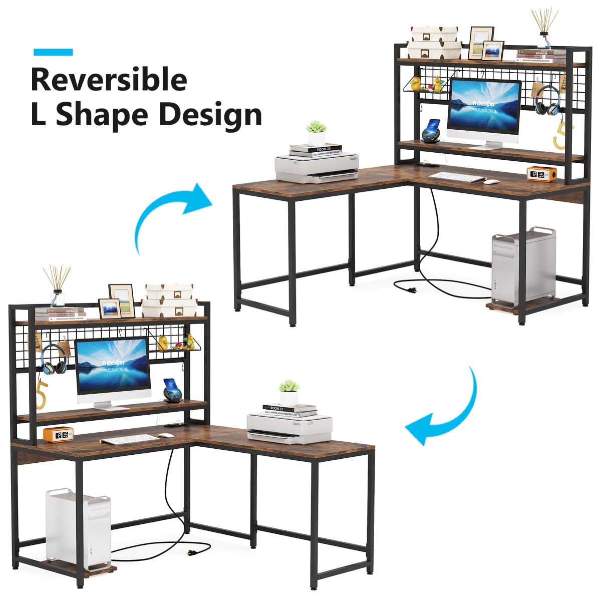 L-Shaped Desk, Reversible Corner Computer Desk with Power Outlet - Image 8