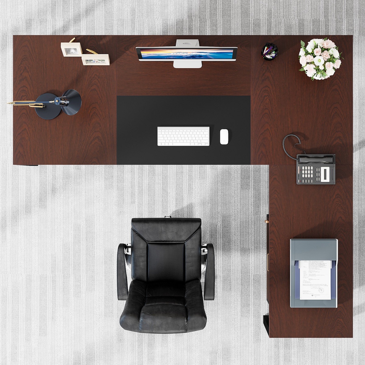L-Shaped Desk, 70.8?? Executive Desk with Mobile File Cabinet - Image 6