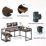 L-Shaped Desk, Corner Desk with Power Outlets, Monitor Stand & Drawer - Image 5