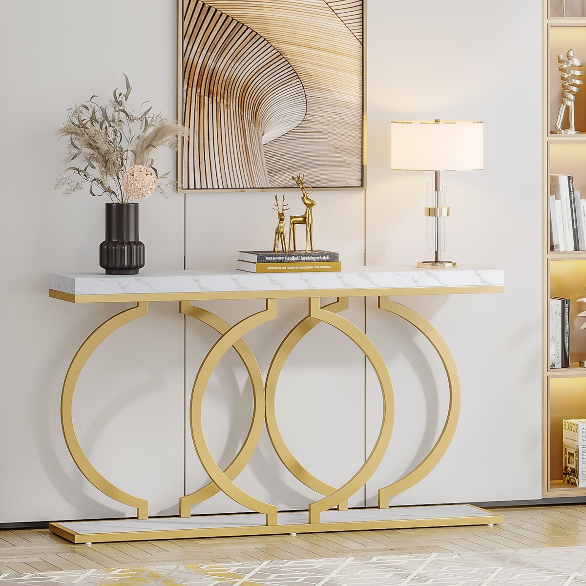 Console Table, 55 inch Faux Marble Entryway Sofa Table - Image 4