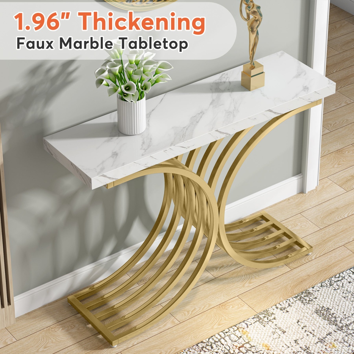 Console Table, Modern Faux Marble Entryway Sofa Table with Metal Base - Image 6