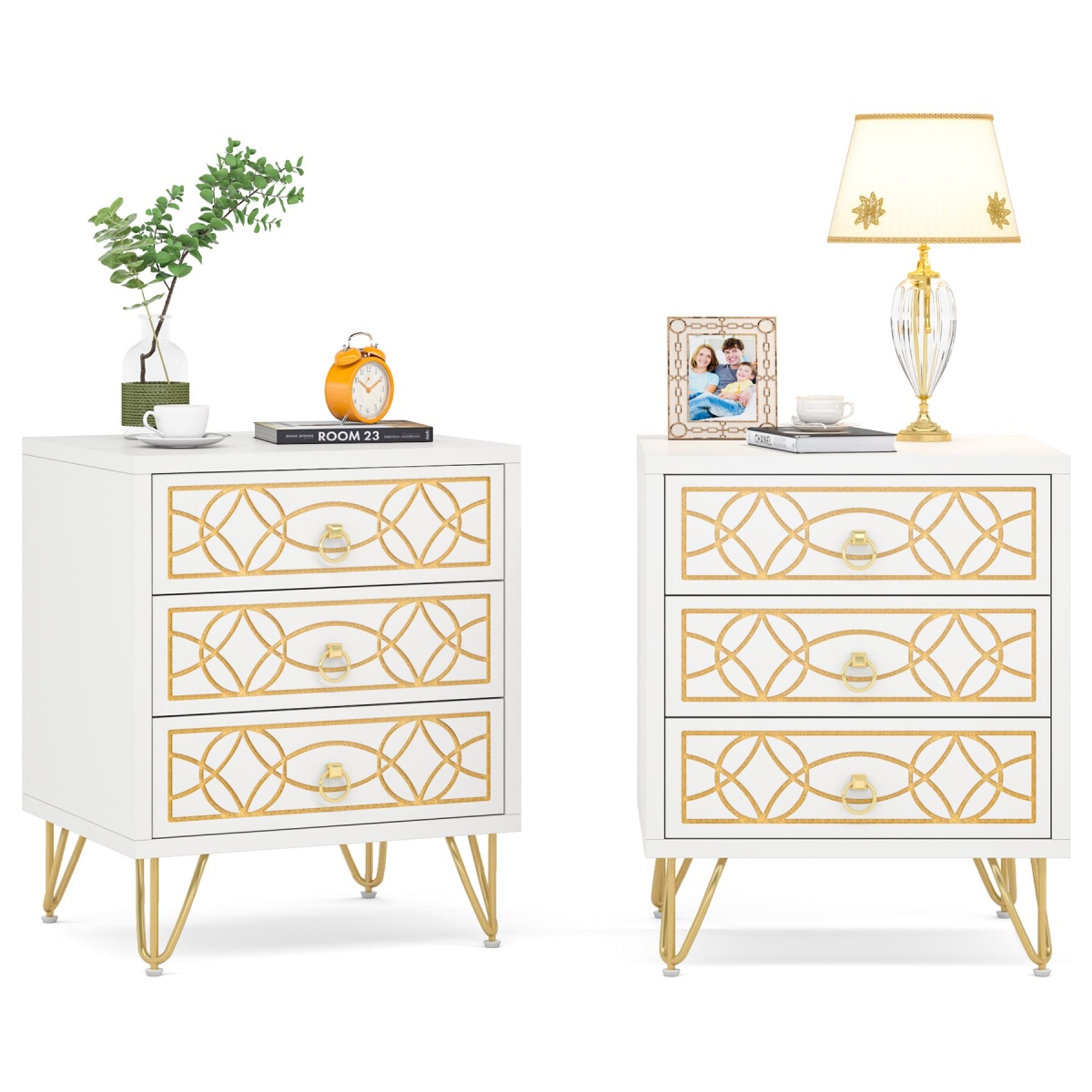 Nightstand, Modern Bedside Table Sofa End Table with 3 Drawers - Image 8