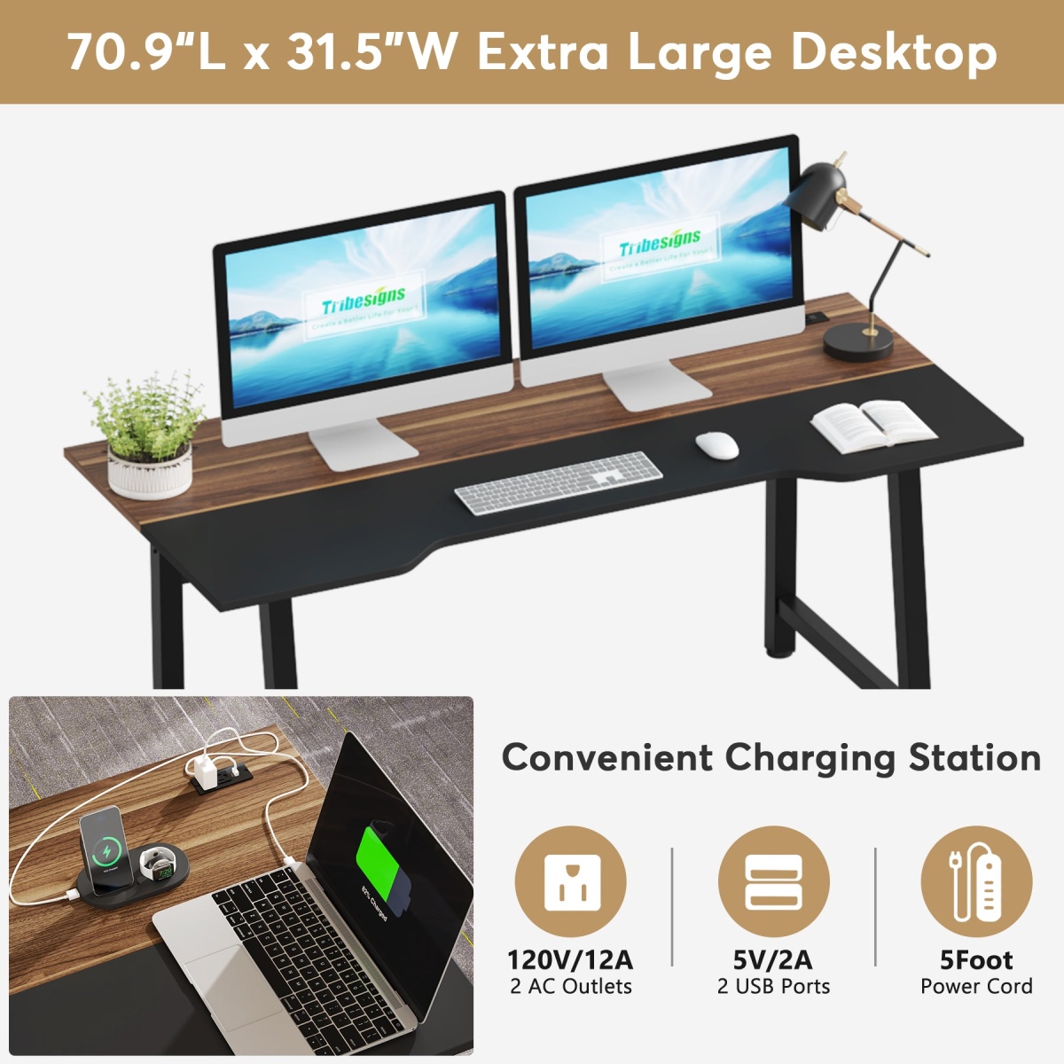 L-Shaped Desk, 70.9? Computer Desk with Power Outlet and File Cabinet - Image 7