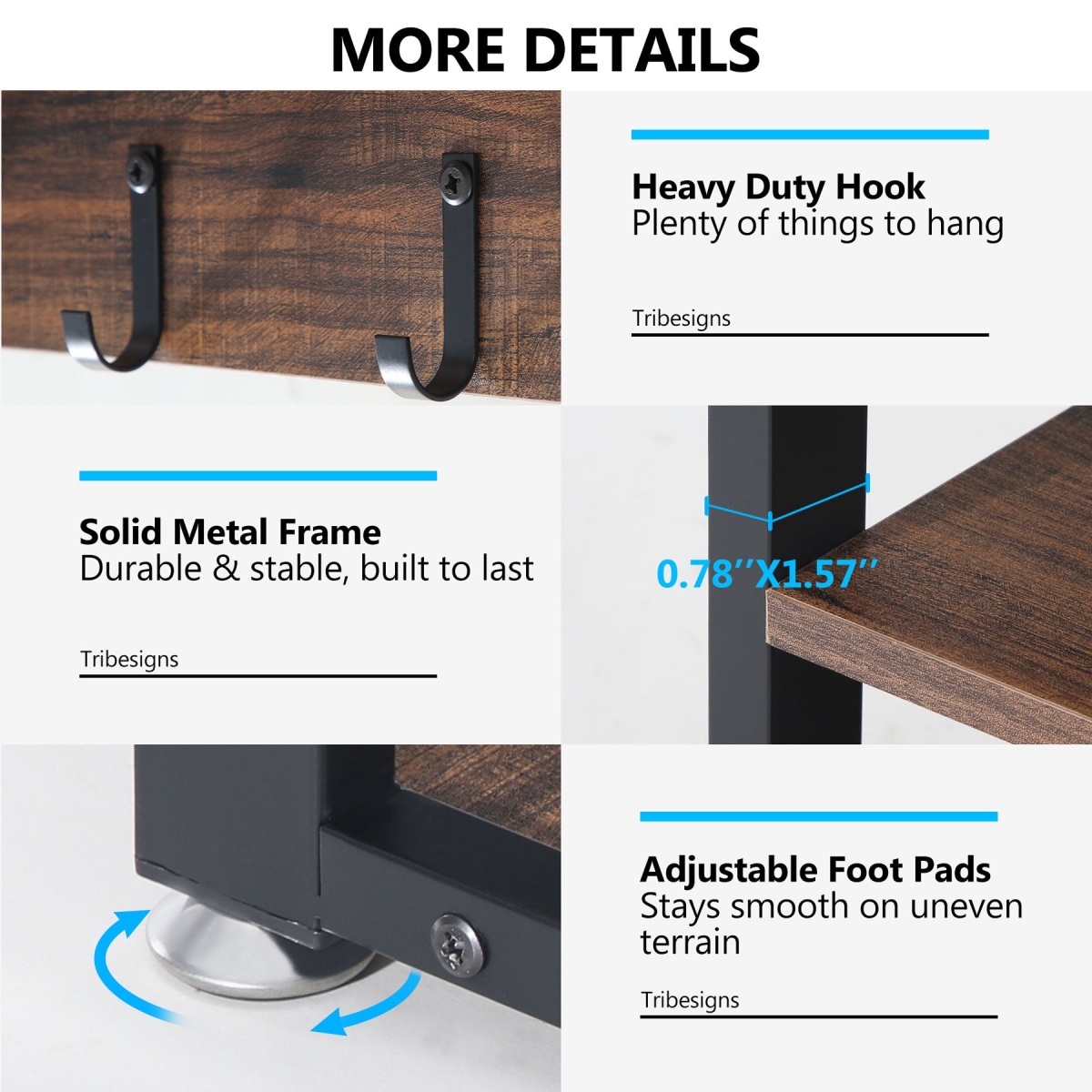 Coat Rack Shoe Bench Set, Hall Tree with Wall Mounted Shelf - Image 7