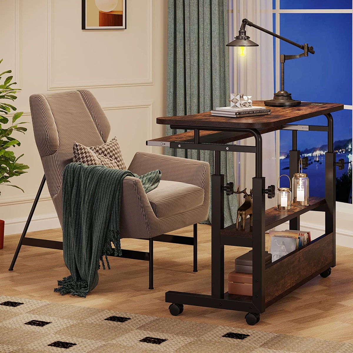 Height Adjustable Desk, Mobile Portable Desk with Wireless Charging Station - Image 4