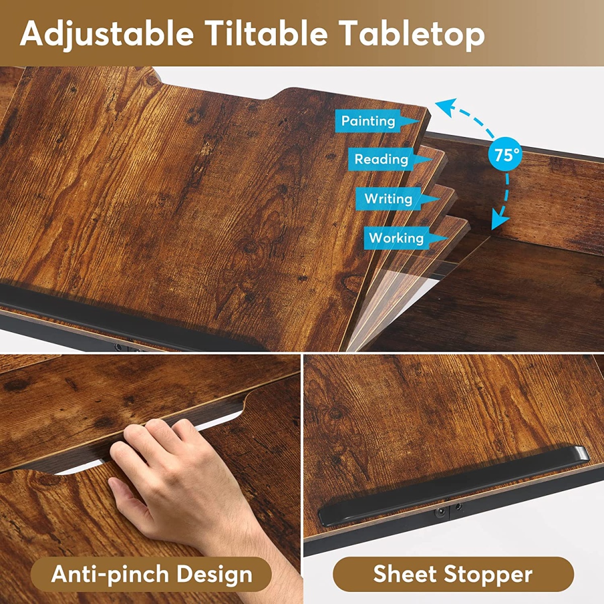 Overbed Table, Mobile Laptop Desk with Adjustable Tilt Board - Image 6